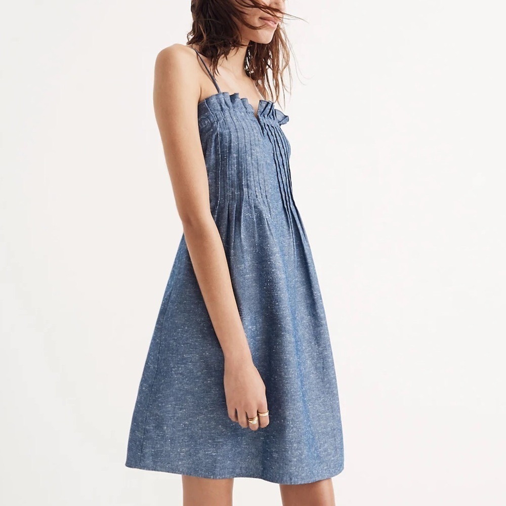 Madewell Denim Pintuck Cami Dress size 0 pintucked bodice blue - Picture 4 of 13